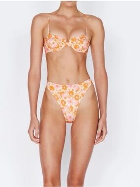 Triangle Floral Orange Pink Underwire Bikini Set